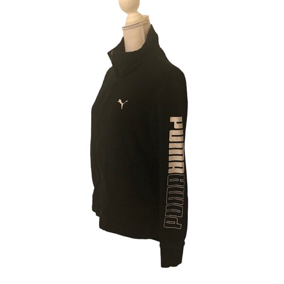 PUMA Sweatshirt Women's Size Medium Black White Full Front Zip Turtleneck - Picture 9 of 9